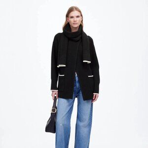 Madewell Sweater Womens Merino Wool-Blend Scarf Sweater Jacket‎ Black XXS NEW
